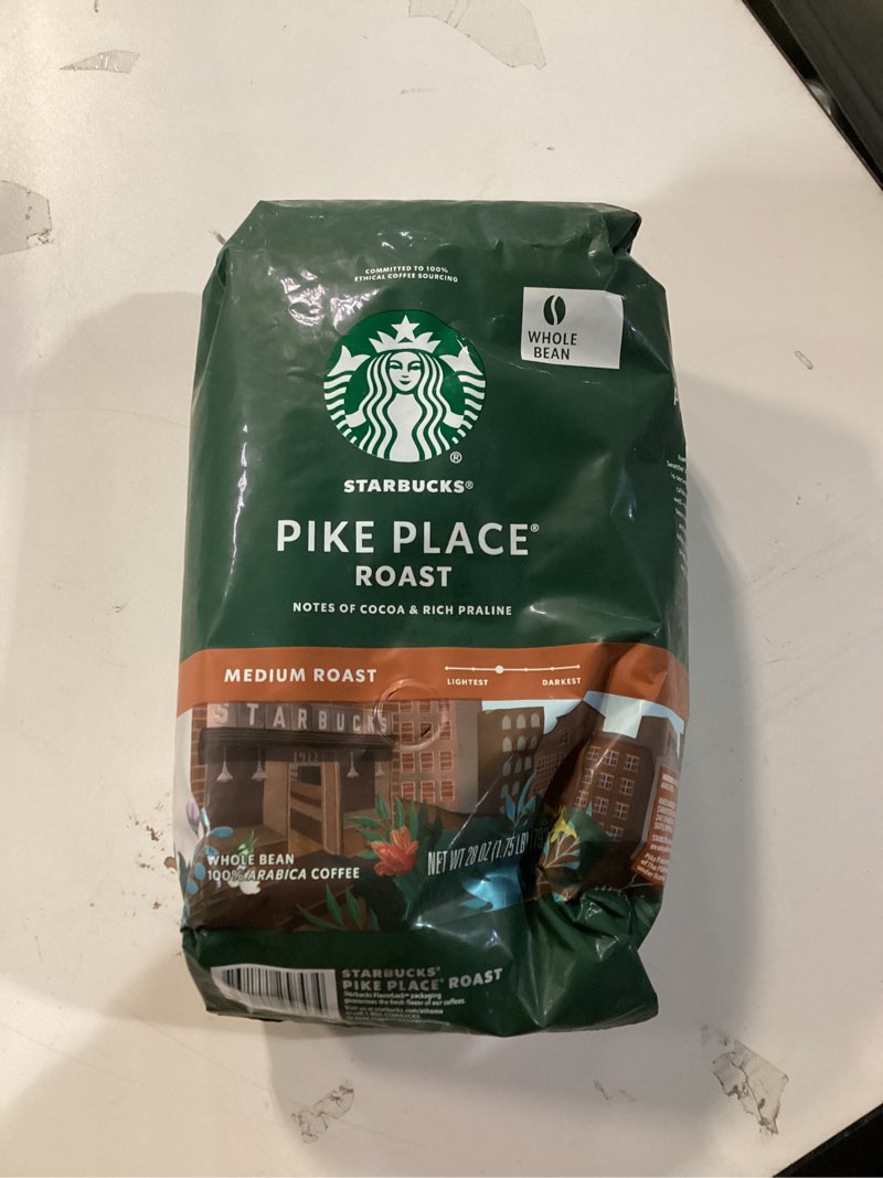 Condition photo showing New/Like New for ( best by 01/13/26 ) Starbucks Whole Coffee Beans, Medium Roast Hot or Iced Coffee, Pike Place Roast, 28 oz ? Pike Place 28 Ounce (Pack of 1)