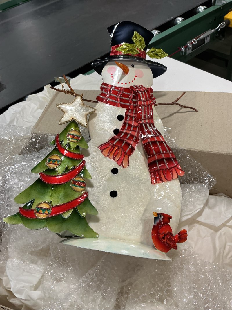 Condition photo showing Good Condition for Kurt Adler Capiz Snowman with Christmas Tree Table Piece