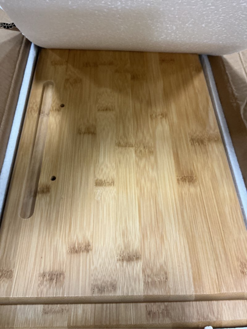 Condition photo showing Good Condition for Dual Monitor Stand Riser with Drawer for Desk Laptop Desk Shelf with Adjustable Length and Angle, Bamboo Computer Stand Riser for 2 or 3 Monitors Screen Laptop PC TV -Natural