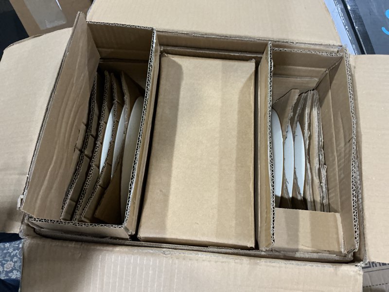 Condition photo showing Good Condition for famiware jupiter 18-piece stoneware dinnerware sets for 6 – handcrafted plates and bowls with speckles & embossed swirls, chip & scratch resistant, modern dishes for daily & formal use, vanilla white vanilla white service for 6 (dinner set)