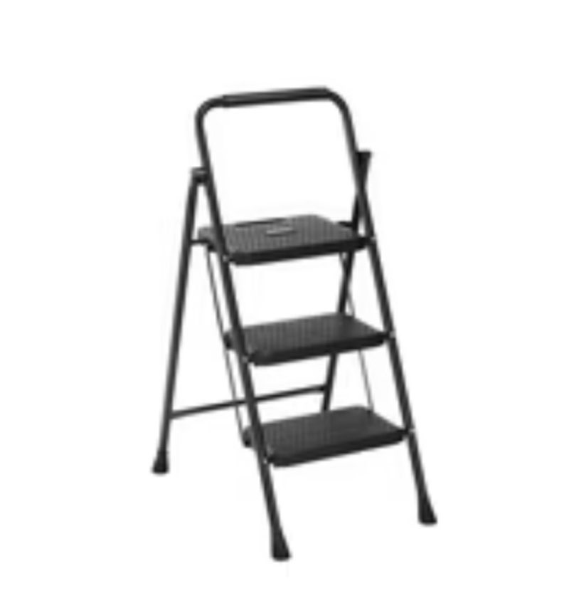 gamegem 3 step ladder, 3 step stool for adults, folding step ladder with secure footing, widened ped