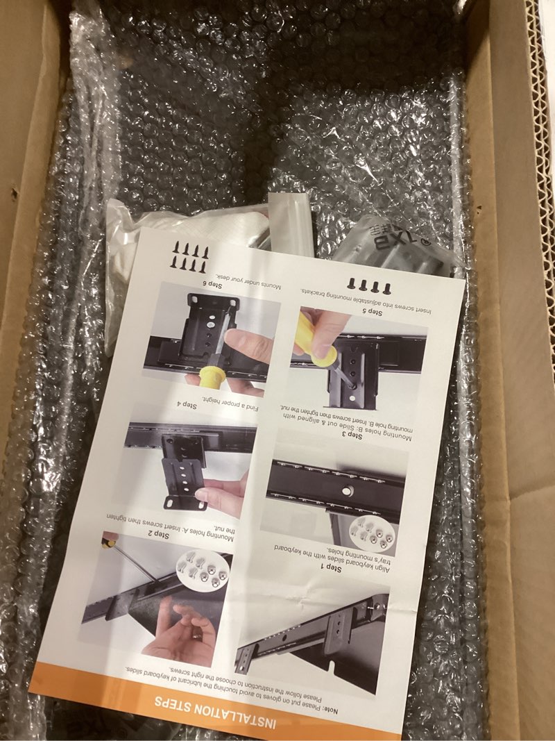 Condition photo showing New/Like New for Sliding Under Desk Keyboard Tray Slide Out Keyboard Holder Drawer Heavy-Duty Office Desk Extender Platform Pull Out Desktop Sliding Computer Tray for Keyboard Drawer Under Desk Shelf-Metal