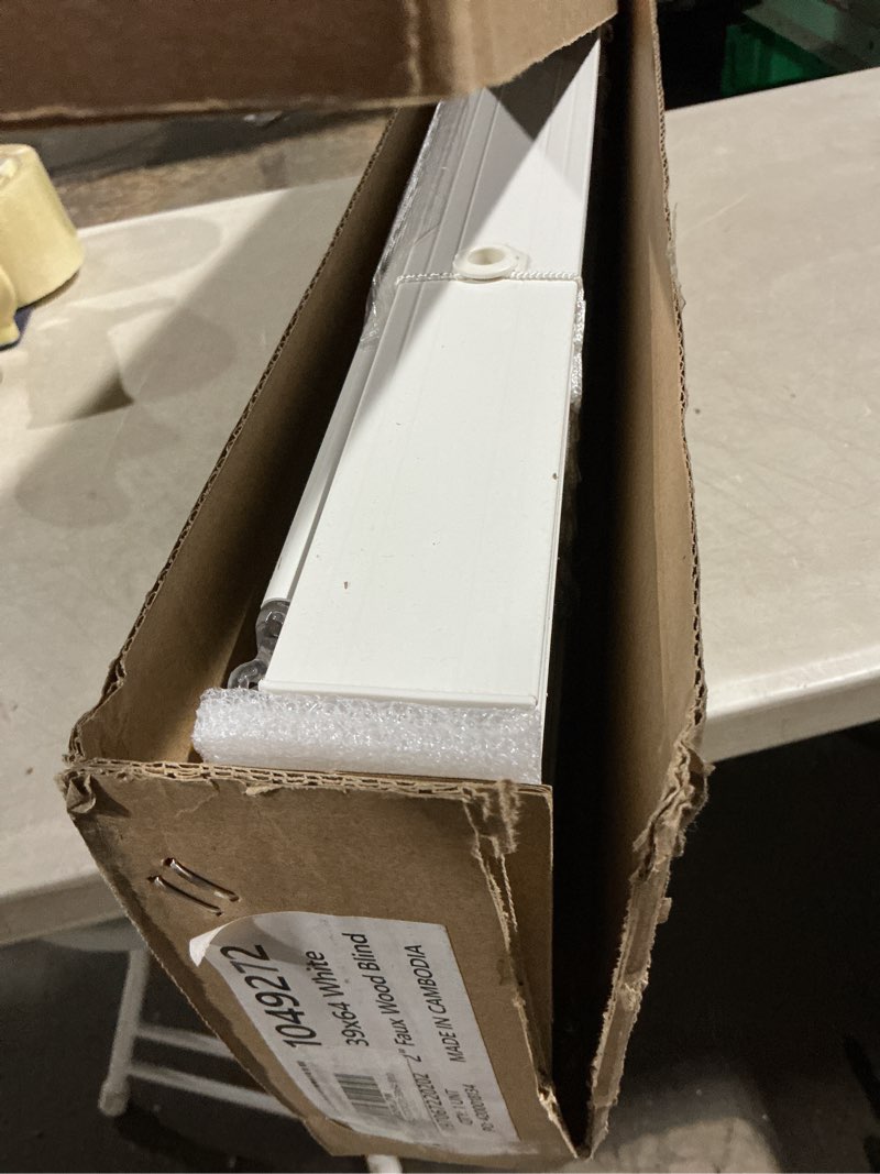 Condition photo showing Good Condition for levolor basics cordless light filtering faux wood blinds, easy to install 2” blinds for windows, timeless look, fits up to 39” width and 64” length, home solution for any space or room 39"w x 64"h white 1