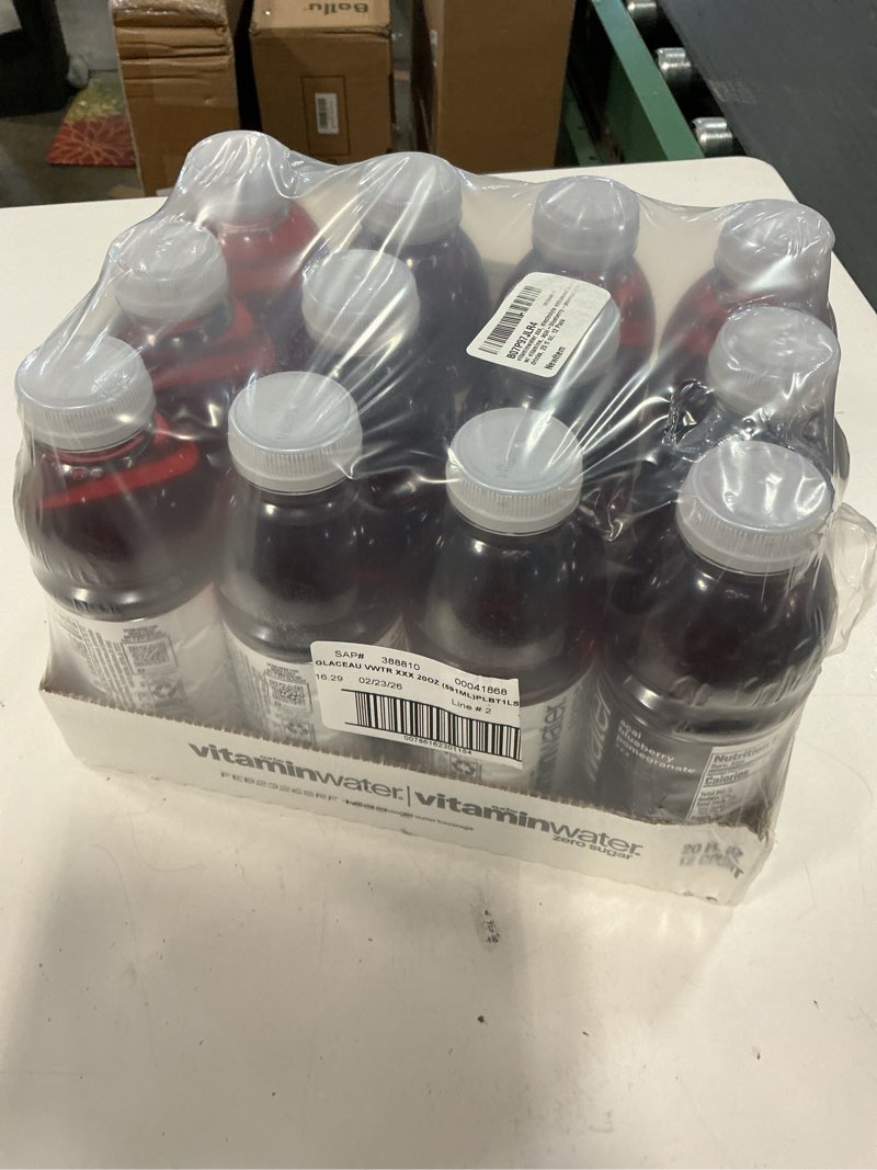 Condition photo showing New/Like New for ( best by 02/23/26 ) vitaminwater XXX Açai Blueberry Pomegranate Nutrient Enhanced Flavored Water Beverage, 20 fl oz Bottles, 12 Pack XXX Açai Blueberry Pomegranate 20 fl oz (Pack of 12)