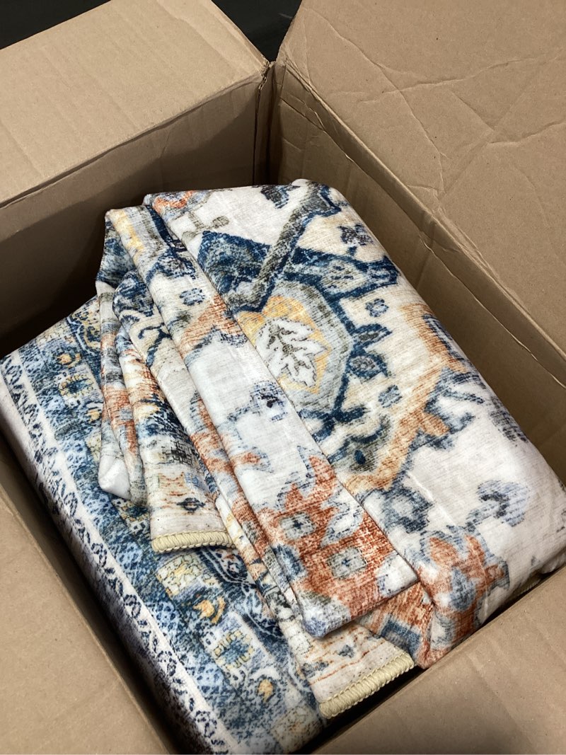 Condition photo showing Good Condition for Washable Rugs for Living Room 5x7 Area Rug Soft Living Room Rug Carpet-Rugs for Bedroom Vintage Oriental Floral Dining Room Non Slip Blue Rust Blue 5' x 7' (Rectangular)