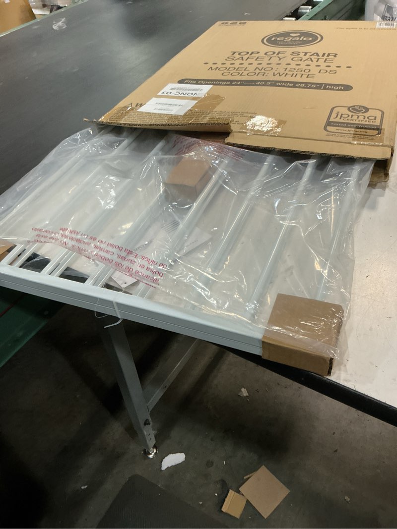 Condition photo showing Good Condition for regalo safety 24"-40.5" extra wide baby gate for stairs & hallways, hardware mounted 2-in-1 stair gate for babies, toddlers, & pets, white white 24"-40.5"w x 28.75"h