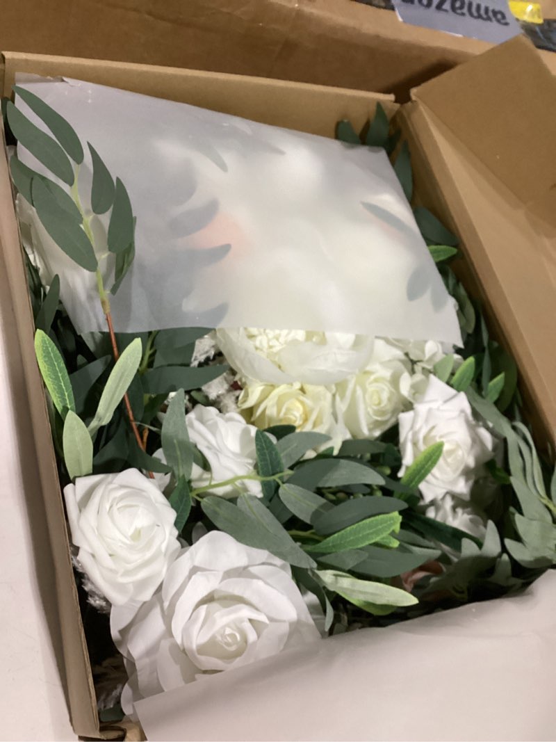 Condition photo showing Good Condition for Ling's Moment 9FT Spring Flower Garland for Backdrop Decorations - Wedding Arch Flowers, Eucalyptus & Rose, Artificial Floral Garland for Mantel - Sweetheart Table Decor for Reception, White & Sage Wht-sage Green