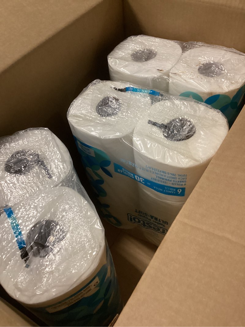 Condition photo showing Good Condition for Amazon Brand - Presto! 2-Ply Ultra-Soft Toilet Paper, 18 Family Mega Rolls (Pack of 3), Unscented 313 Sheet (Pack of 18)