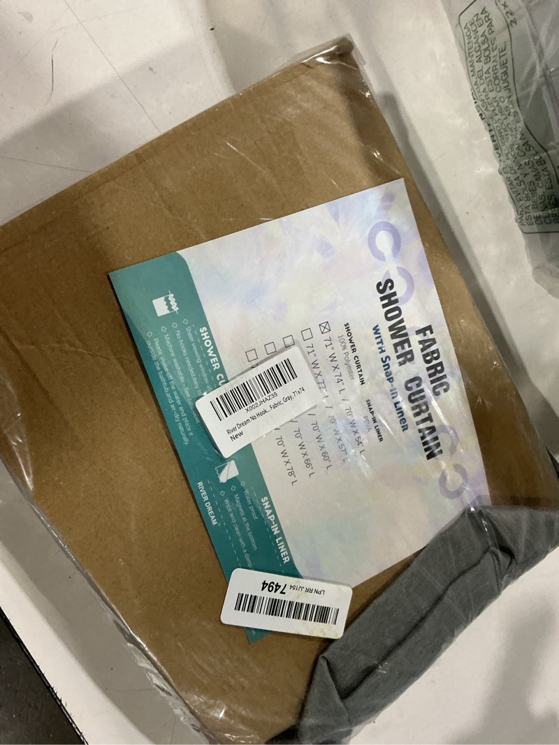 Condition photo showing Good Condition for river dream no hook slub textured shower curtain with snap-in peva liner set - 71" x 74"(72"), hotel style with see through top window, machine washable & water repellent, gray, 71x74 grey 71"w x 74"l (pack of 1)