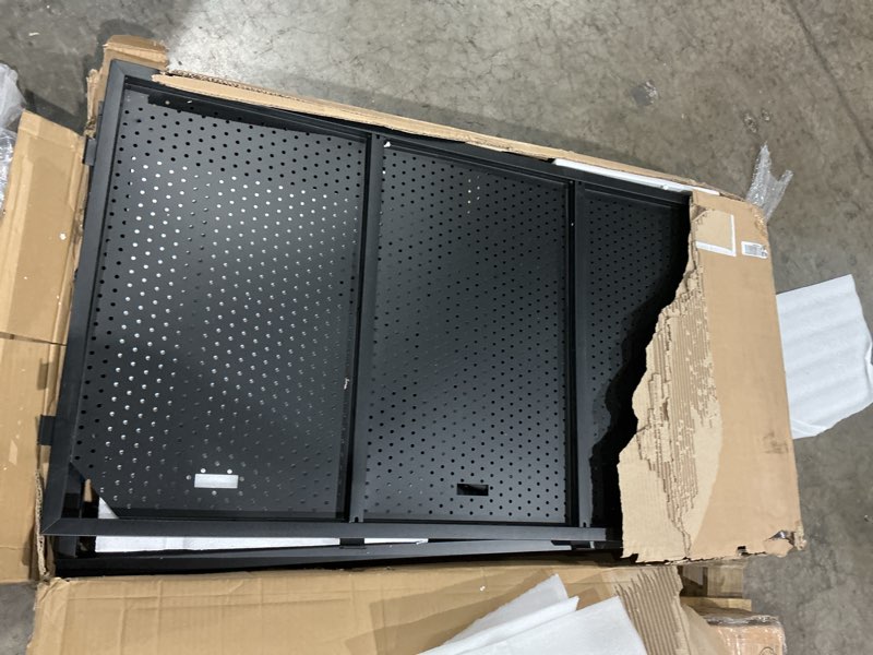 Condition photo showing As Is for upgraded 2025 portable dj booth table with wheels, 43 x 25 inch table for dj controller, mixer & laptop, foldable dj booth front for events & parties, includes carrying bag & two metal corner tables