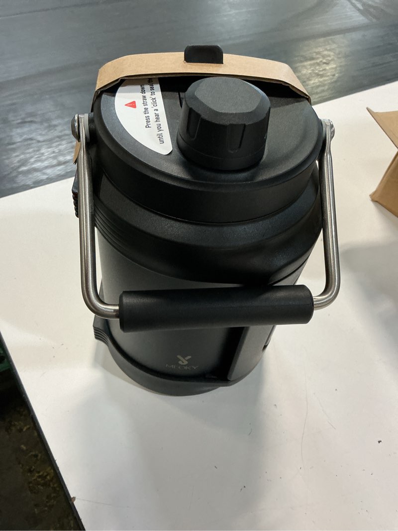 Condition photo showing Good Condition for 64 oz insulated water bottle for gym: meoky triple wall vacuum stainless steel half gallon water jug - top and side handles, 2-in-1 straw and spout lid, cold for 36 hrs, leak proof for camping (night) night 64 ounces