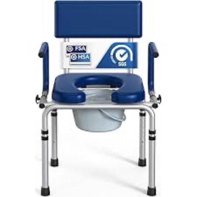 HolyHeal Drop Arm Bedside Commode, Commode Toilet with Padded Seat and Backrest, 400lbs Capacity, 6.