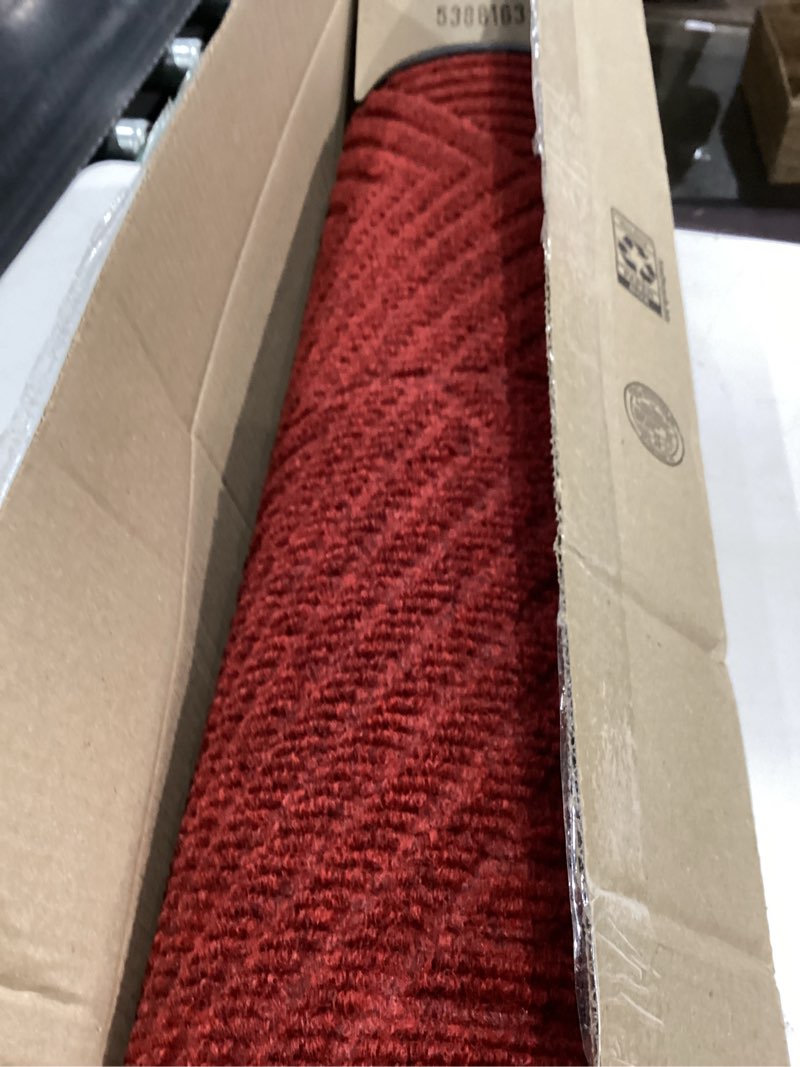 Condition photo showing Good Condition for smiry front door mat outside entrance, heavy duty sturdy natural rubber doormat, trap dirt and moisture, easy clean low profile welcome floor mats for indoor outdoor entry, 47x23 inch, wine red wine red irregular triangle rectangular 47" x 23"