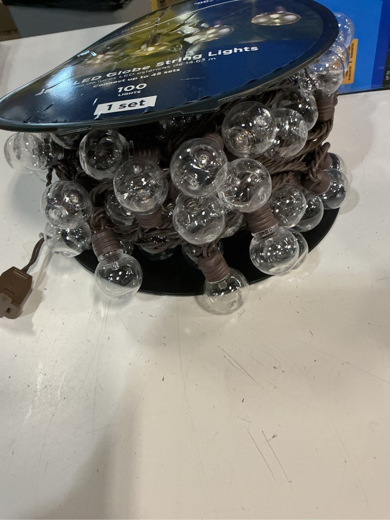 Condition photo showing Good Condition for harbor breeze 48-ft plug-in brown indoor/outdoor string light with 100 white -light led globe bulbs