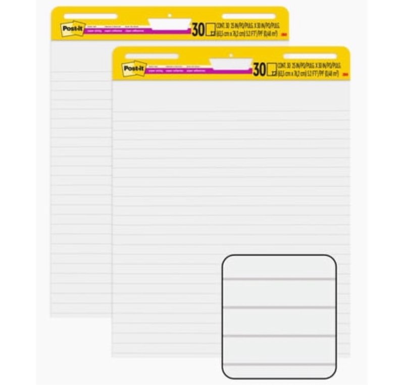 Post-it Super Sticky Easel Pad  White  Lined  25 in .x 30 in.  2 Pads