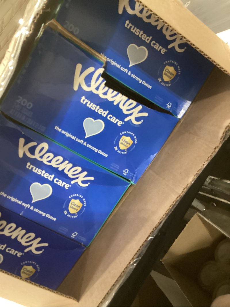 Condition photo showing Good Condition for kleenex trusted care facial tissues, 8 flat boxes, 200 tissues per box, 2-ply, packaging may vary white 200 tissues (pack of 8)