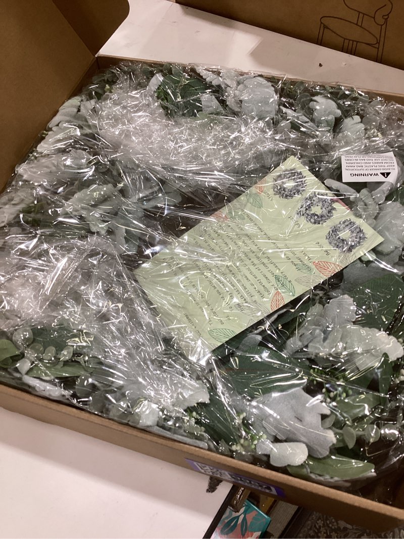 Condition photo showing Good Condition for lamb’s ear wreaths for front door window porch, 20-22" spring summer greenery wreath for indoor outdoor farmhouse, artificial year-round hmoe decor with bow hydrangea 1-green