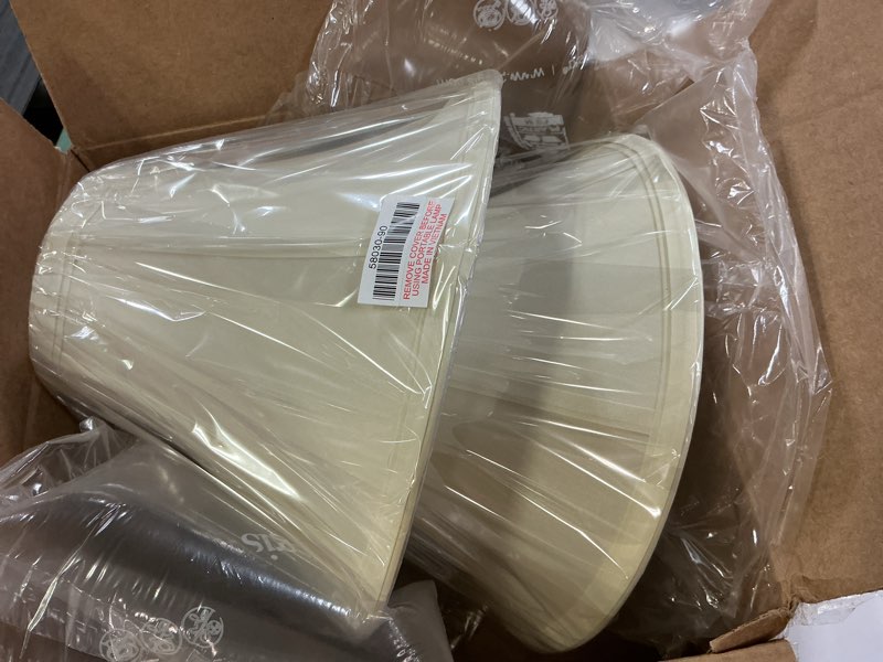 Condition photo showing New/Like New for Aspen Creative 58030A, Bell Uno Lamp Shade, Ivory, 4\" Top x 10\" Bottom x 7\" Slant Height, Slip UNO 33mm 2 pcs