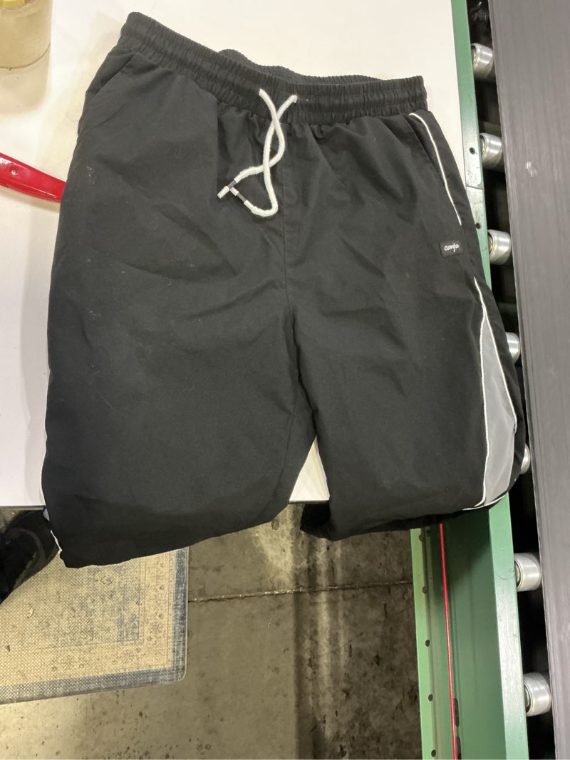 Condition photo showing As Is for SOLY HUX Men's Baggy Track Pants Drawstring Elastic Waist Parachute Sweatpants Streetwear X-Large Black Grey