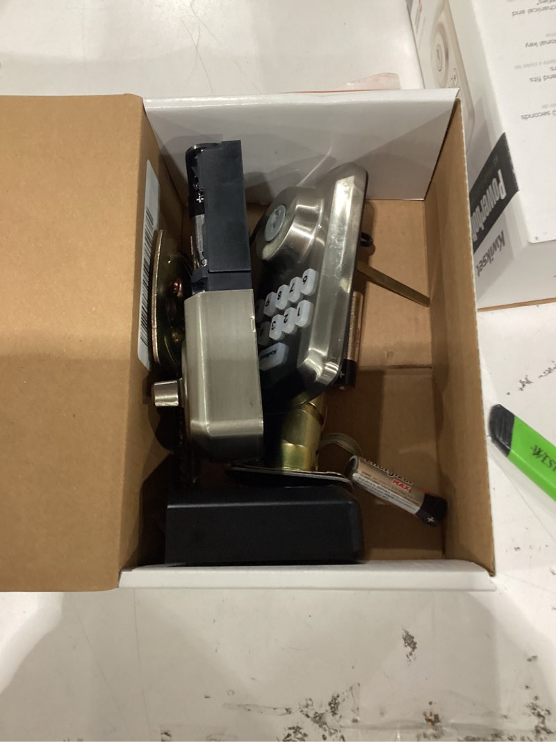 Condition photo showing As Is for Kwikset Powerbolt 250 10-Button Keypad Satin Nickel Transitional Electronic Deadbolt Door Lock, Featuring Convenient Keyless Entry, Customizable User Codes, Auto Locking Transitional Satin Nickel