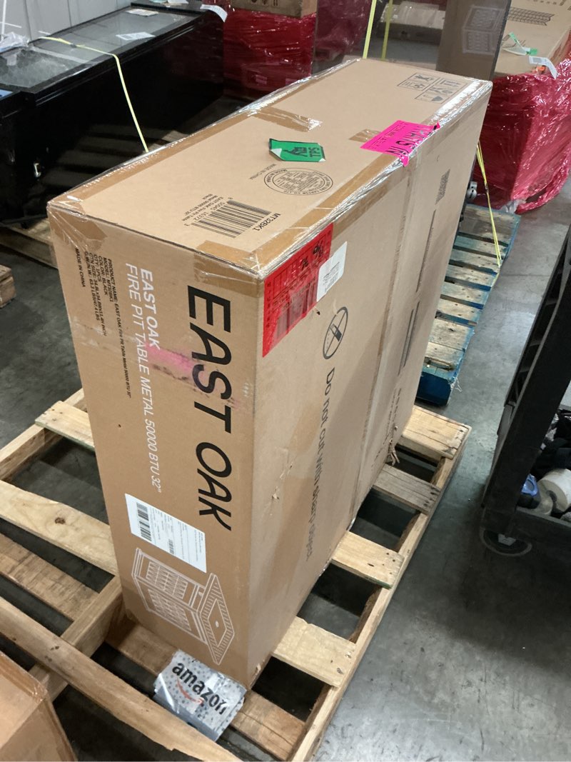 Condition photo showing New/Like New for east oak 32" outdoor propane fire pit table | 50,000 btu gas fire pit table for outside with magnetic lid | storage basket & lava rocks | csa certified for patio, garden & backyard | brown brown 32 inch
