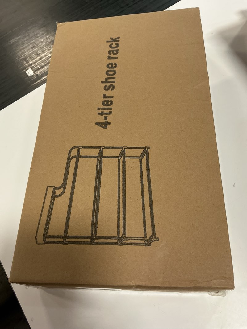 Condition photo showing New/Like New for Sywhitta 4-Tier Free Standing Shoe Rack with Storage Boxes - High Capacity Organizer for Corridor, Living Room, Balcony, Bedroom, White 4-Tier White