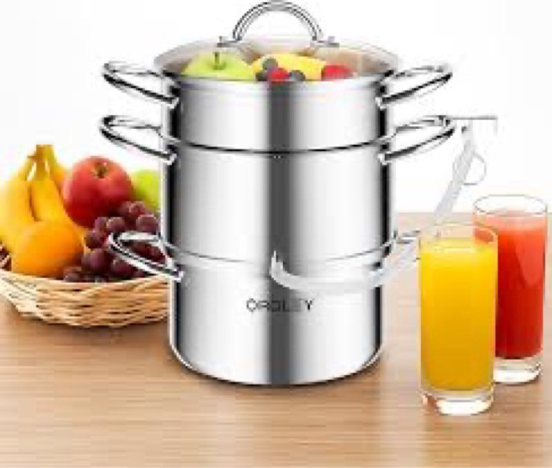 OROLEY 10Qt Steam Juicer Extractor Stainless Steel, Juice Steamer Pot for Fruit & Vegetables with Gl