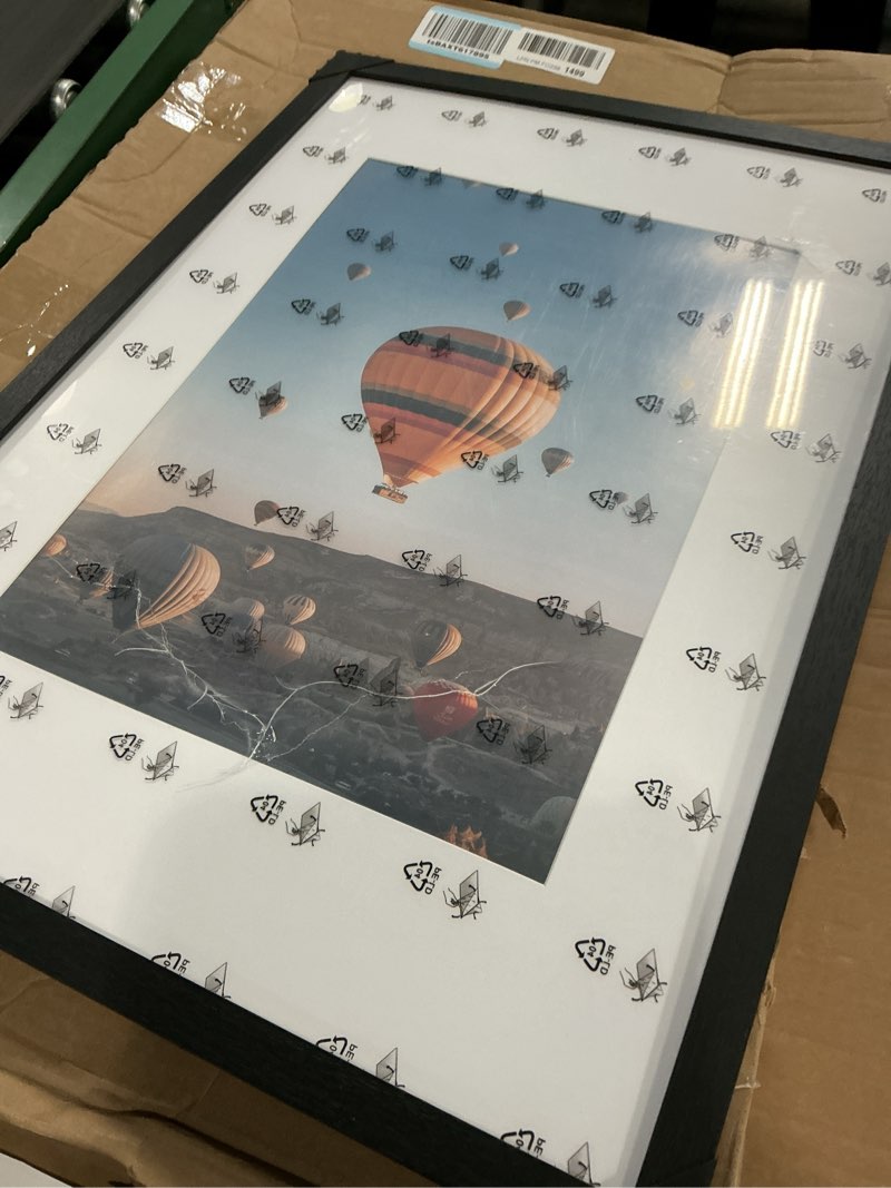 Condition photo showing As Is for 16.5x23.4 A2 Picture Frame Black with 11.7x16.5 A3 Mat, Display Photo 11.7x16.5 with Mat or 16.5 x 23.4 Without Mat, Wall Hanging Large Frame with Plexiglass, Black Black 16.5x23.4 inch