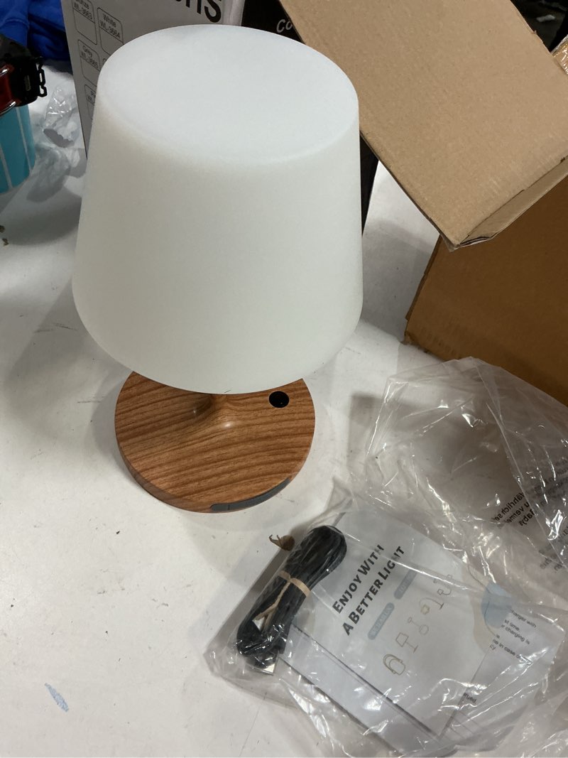 Condition photo showing New/Like New for Outdoor Battery Operated Table Lamp Waterproof, 4000mAh Cordless Table Lamp Rechargeable, Touch Dimmable Desk Lamp, LED Night Light for Patio Camping Restaurant Home (Wood Grain, 9.6in) Wood Grain 9.6in
