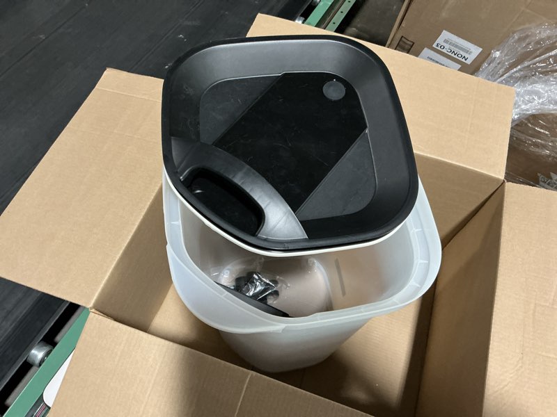 Condition photo showing Good Condition for iris usa pet food storage container 25 lbs, premium 60% improved airtight seal with air valve, 2 cup scoop, removable wheels, easy to open - made in the usa, black 25 lbs black