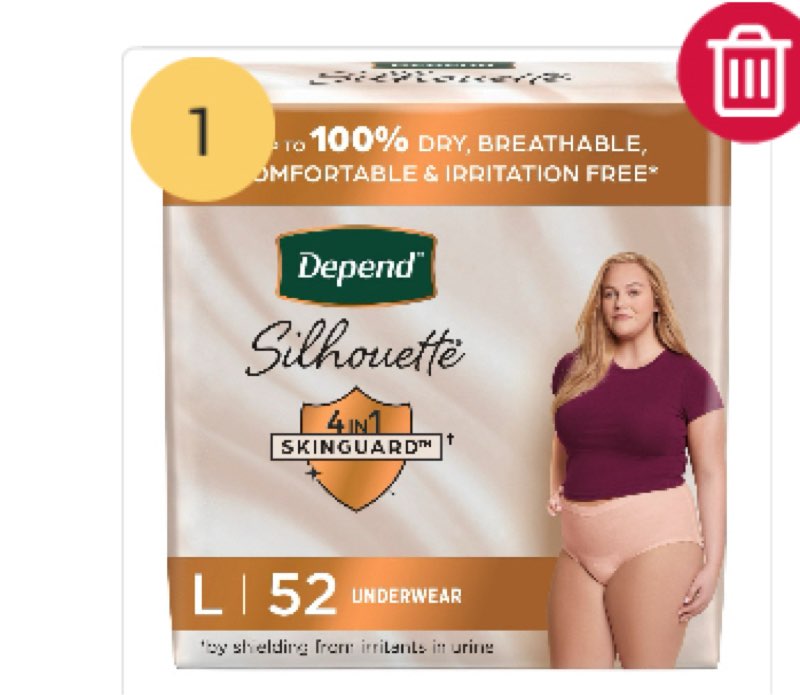 Depend Silhouette Incontinence & Postpartum Underwear for Women - Maximum Absorbency - L - Pink - 52ct
