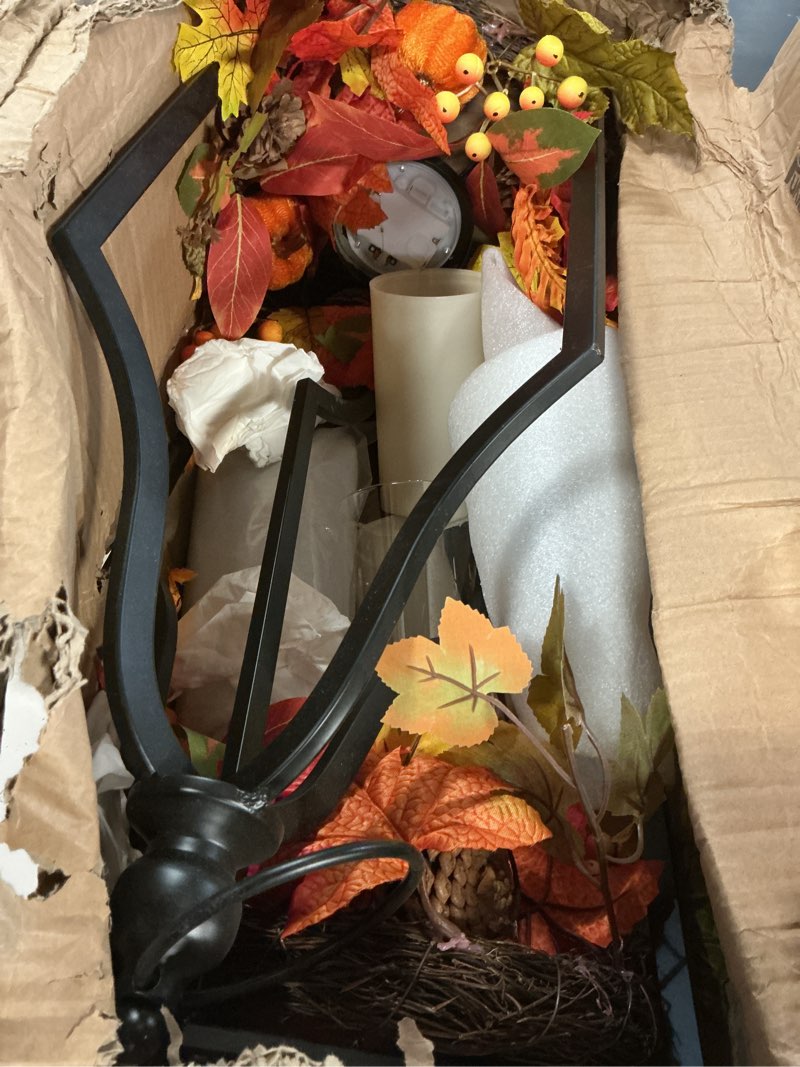 Condition photo showing Good Condition for tuanse 2 pcs thanksgiving decorations for home rustic metal fall lantern 14 inch flameless decorative candle holder table centerpieces with led lights for harvest hanging patio porch(retro)