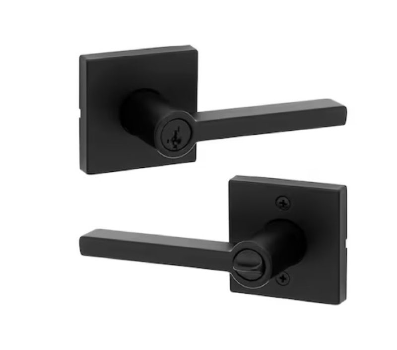 kwikset signature series halifax square matte black exterior keyed entry door handle ft.