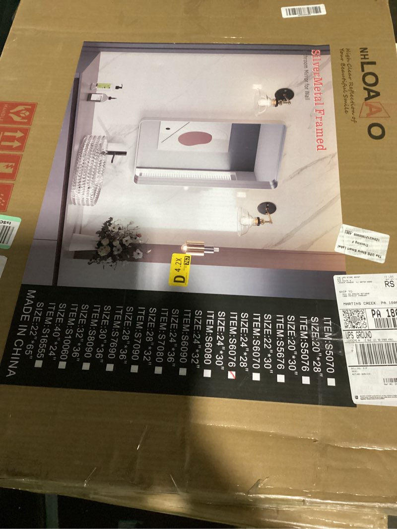 Condition photo showing Good Condition for (similar to) loaao 24x30 inch brushed nickel bathroom mirror, rounded rectangle silver metal frame mirror, brushed nickel, anti-rust, shatter proof, hangs horizontally or verticallyi