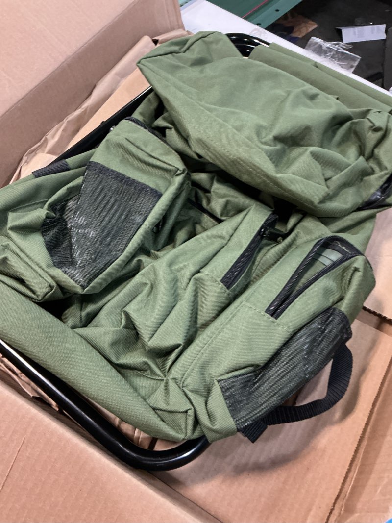Condition photo showing Good Condition for portal backpack cooler chair fishing chairs with backrest folding camping stool compact for outdoors hiking hunting travel, supports 225 lbs capacity green