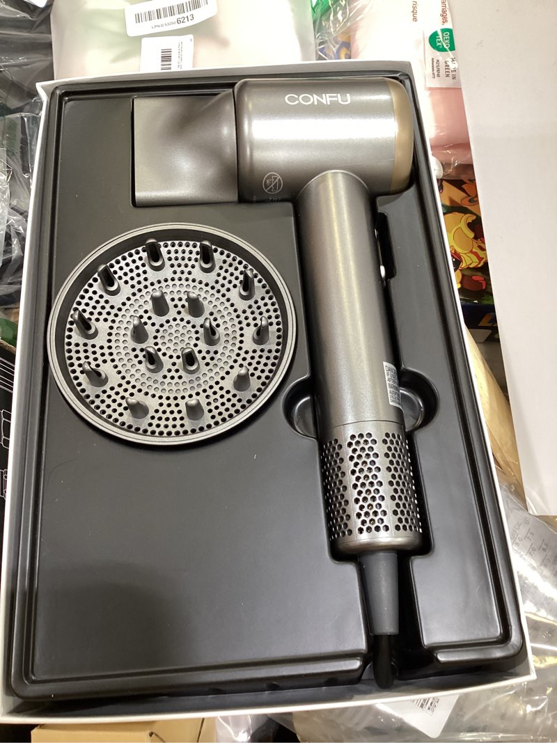 Condition photo showing New/Like New for hair dryer, confu ion hair dryer with diffuser for curly hair, 110000 rpm professional high speed blow dryer, 1400w diffuser hairdryers fast drying for women men grey