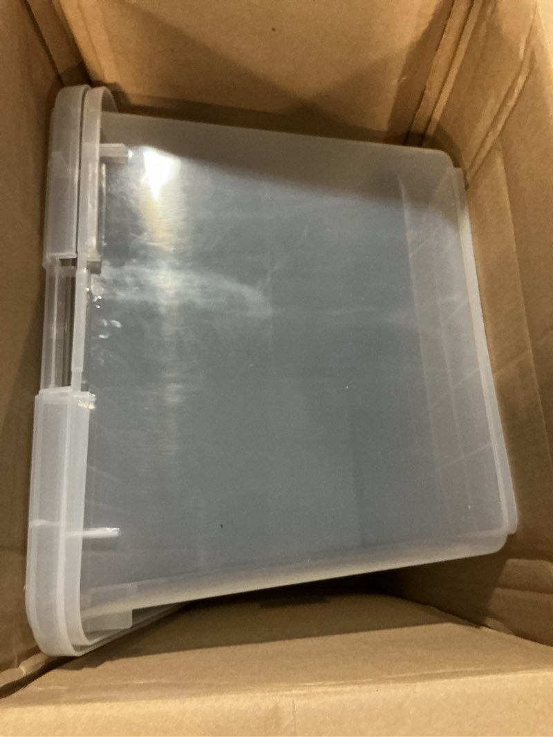 Condition photo showing As Is for iris usa 91 qt stackable plastic storage bins with lids, 1 pack - bpa-free, see-through organizing solution, latches, durable nestable containers, secure pull handle, made in usa - clear clear 91 qt. - single