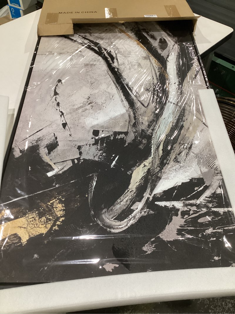 Condition photo showing Good Condition for abstract framed wall decor vintage wall art neutral canvas poster 24"x48" large pictures for living room office decorations 48"l x 24"w black