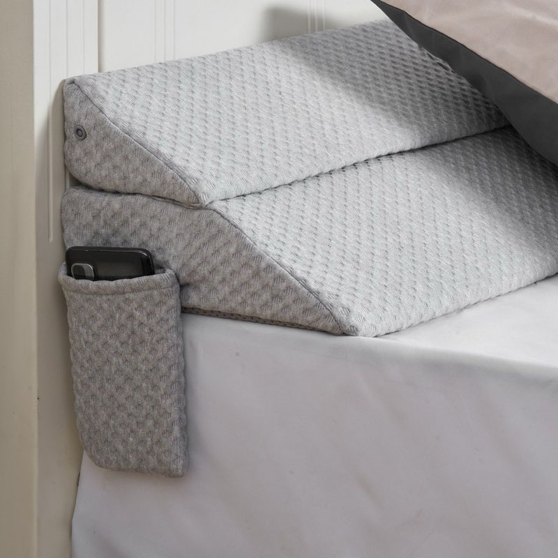 vevor bed wedge pillow for headboard, king size 76"x10"x6", 25d foam bed gap filler with side pocket, gray