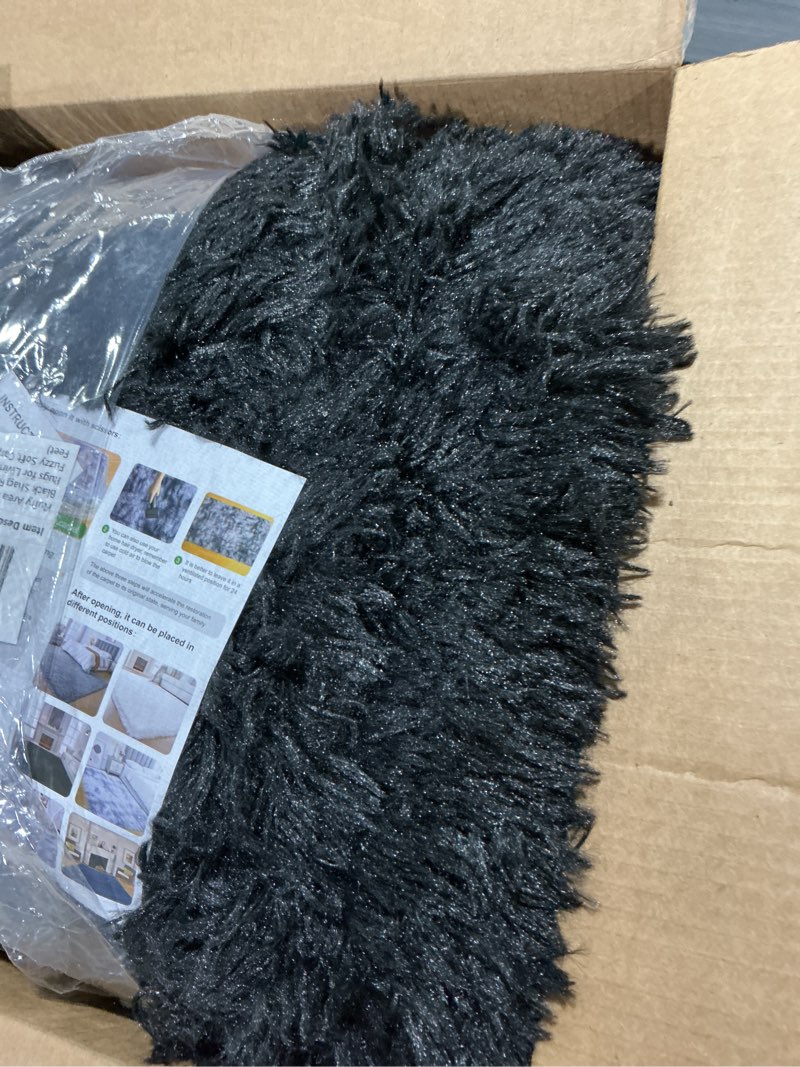 Condition photo showing Good Condition for Fluffy Area Rug Living Room: Black Shag Rug 6x9 Plush Rugs for Living Room - Large Fuzzy Soft Carpet (Black 6x9 Feet) Black 6' x 9' (Rectangular)