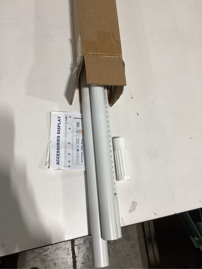 Condition photo showing As Is for white tension curtain rods 41-146 in extra long outdoor patio curtain rods no drilling adjustable heavy duty tension rods for windows bathroom living room curtains, rod diameter 1.26in