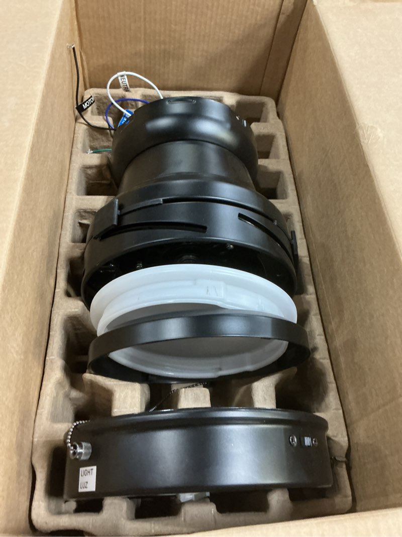 Condition photo showing As Is for harbor breeze calverton easy2hang 44-in matte black with matte blades led flush mount ceiling fan with light and pull chain included 5 -blade