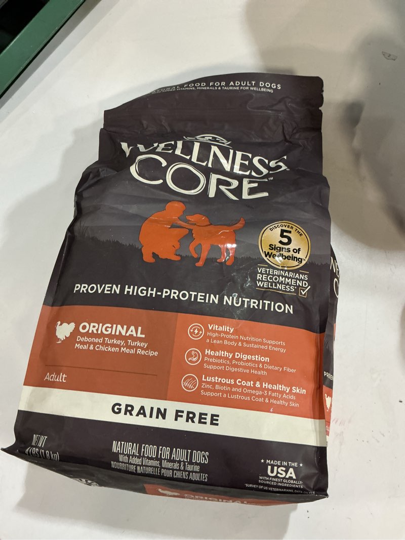 Condition photo showing New/Like New for BB/12/feb/2026)Wellness CORE Natural Grain Free Dry Dog Food  Original Turkey & Chicken  4-Pound Bag