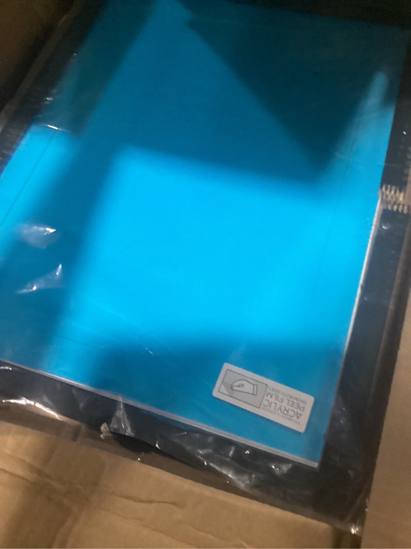 Condition photo showing Good Condition for 11x15 black wood picture frame with white mat | 13x17 frame matted to 11x15 | display your picture under uv acrylic shatter guard front, with foam board backing and wall hanging hardware - wood frame 11x15 mat in 13x17 frame black frame, white mat