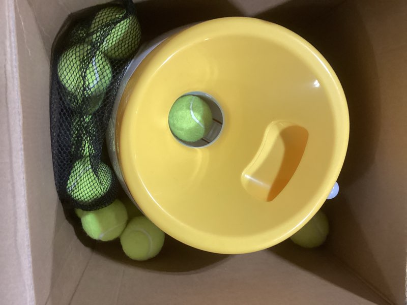 Condition photo showing Good Condition for Automatic Dog Ball Launcher, Dog Ball Thrower with 15 Mini Tennis Balls Sizing 2 Inch and Mesh Bag, Interactive Dogs Toys Tennis Balls Launcher for Small Dogs with 3 Distance Settings Orange