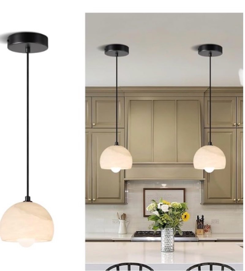 CEENWE Alabaster Pendant Light Kitchen Island, D5.5 White Pendant Light Fixtures,Natural Marble Shad