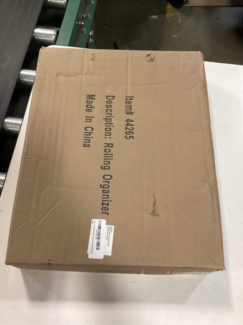 Condition photo showing New/Like New for collections etc flat rolling floor shelf metal storage cart - expandable to 24" w - slim cart holds up to 22 lbs. on 4 caster style wheels, fits under beds, desks or shelving
