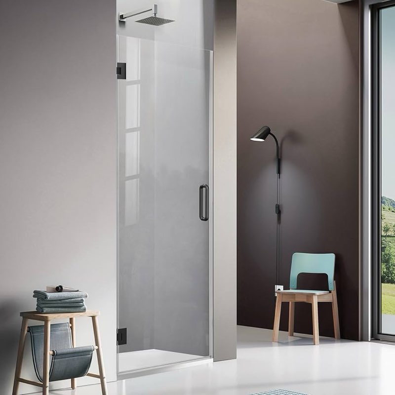 24" x 72" Frameless Hinged Shower Door, Single Swing Shower Panel with 5/16” (8mm) Tempered Glass, 1