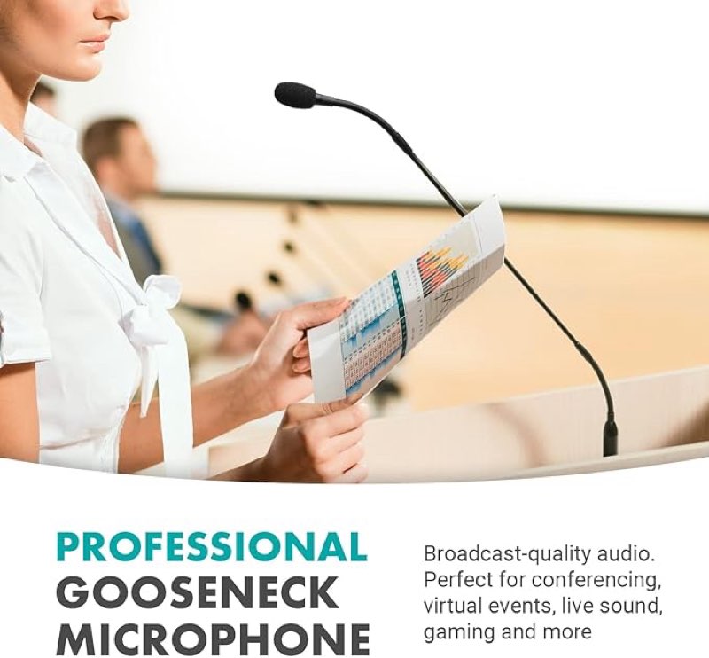 Condition photo showing As Is for movo gm-7 professional 18-inch gooseneck microphone and usb interface base with rgb lights, gain, mute - podium microphone with stand for streaming, meetings, lectures - usb mic for mac and pc