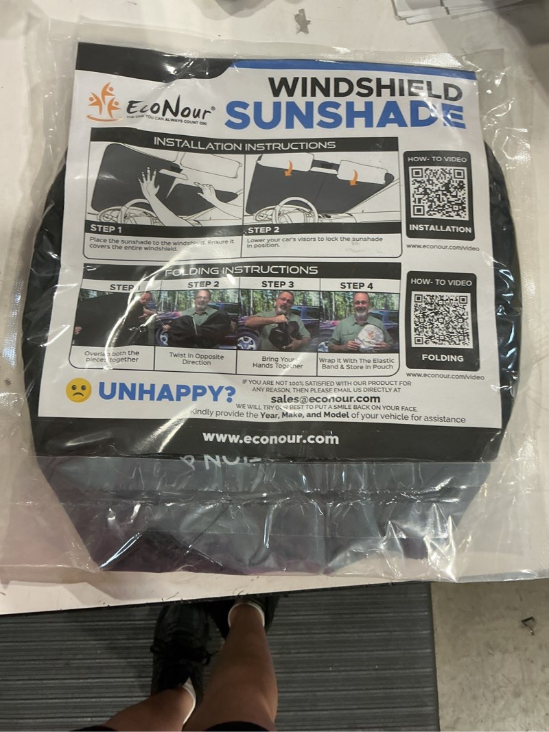 Condition photo showing Good Condition for econour 2 piece foldable car windshield sun shade – uv & heat protection, interior cooling, durable upgraded design, easy fold, front window sunshade - medium (31" l x 28" w)